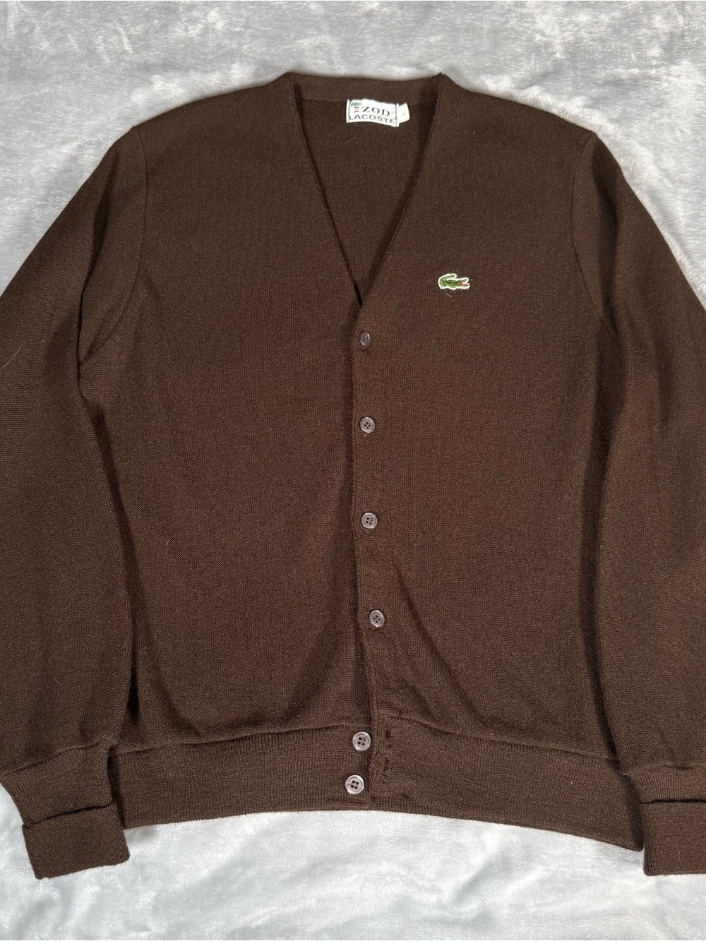 Vintage Izod Lacoste Acrylic Cardigan Sweater Mens L Knit Brown 70s